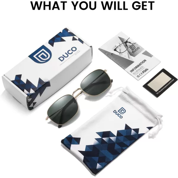 DUCO Square Sunglasses for Men Women Polarized Driving Sun Glasses UV400 Protection Retro Shades DC3038Gold Frame Green Lens