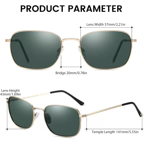 DUCO Square Sunglasses for Men Women Polarized Driving Sun Glasses UV400 Protection Retro Shades DC3038Gold Frame Green Lens