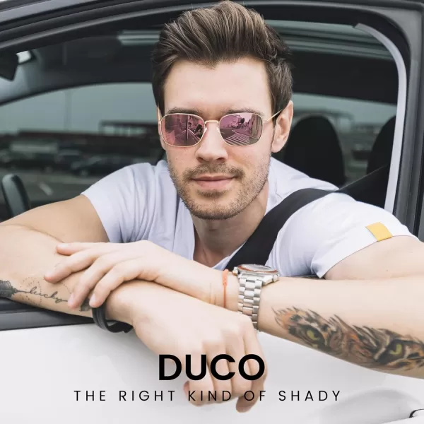 DUCO Square Sunglasses for Men Women Polarized Driving Sun Glasses UV400 Protection Retro Shades DC3038Gold Frame Revo Pink Lens
