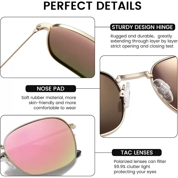 DUCO Square Sunglasses for Men Women Polarized Driving Sun Glasses UV400 Protection Retro Shades DC3038Gold Frame Revo Pink Lens