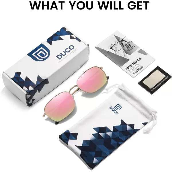 DUCO Square Sunglasses for Men Women Polarized Driving Sun Glasses UV400 Protection Retro Shades DC3038Gold Frame Revo Pink Lens