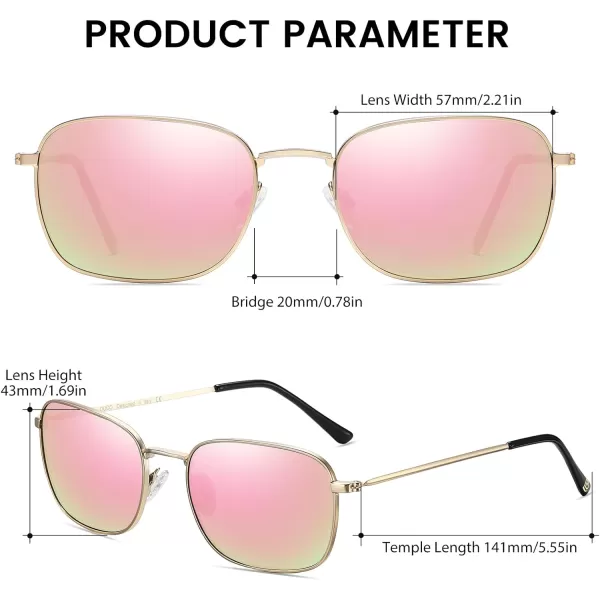 DUCO Square Sunglasses for Men Women Polarized Driving Sun Glasses UV400 Protection Retro Shades DC3038Gold Frame Revo Pink Lens
