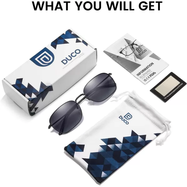 DUCO Square Sunglasses for Men Women Polarized Driving Sun Glasses UV400 Protection Retro Shades DC3038Matte Black Frame Gradient Gray Lens