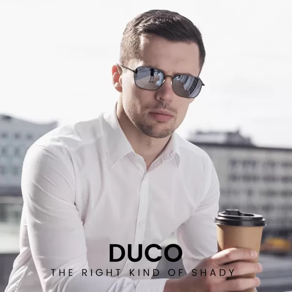 DUCO Square Sunglasses for Men Women Polarized Driving Sun Glasses UV400 Protection Retro Shades DC3038Matte Black Frame Gradient Gray Lens