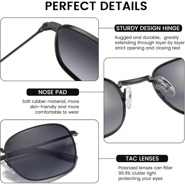 DUCO Square Sunglasses for Men Women Polarized Driving Sun Glasses UV400 Protection Retro Shades DC3038Matte Black Frame Gradient Gray Lens