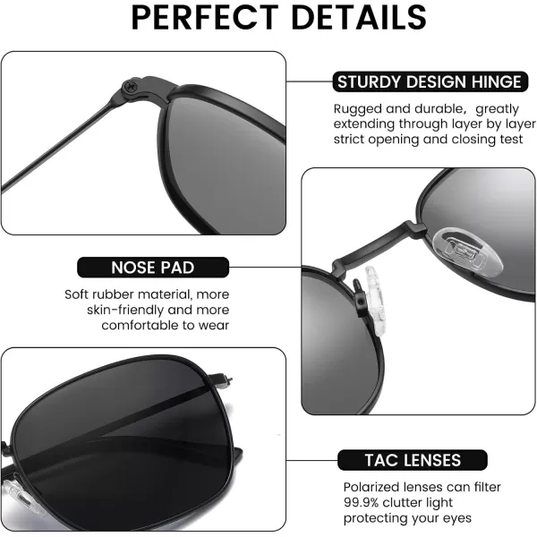 DUCO Square Sunglasses for Men Women Polarized Driving Sun Glasses UV400 Protection Retro Shades DC3038Matte Black Frame Gray Lens