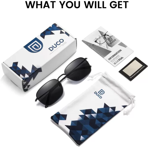 DUCO Square Sunglasses for Men Women Polarized Driving Sun Glasses UV400 Protection Retro Shades DC3038Matte Black Frame Gray Lens