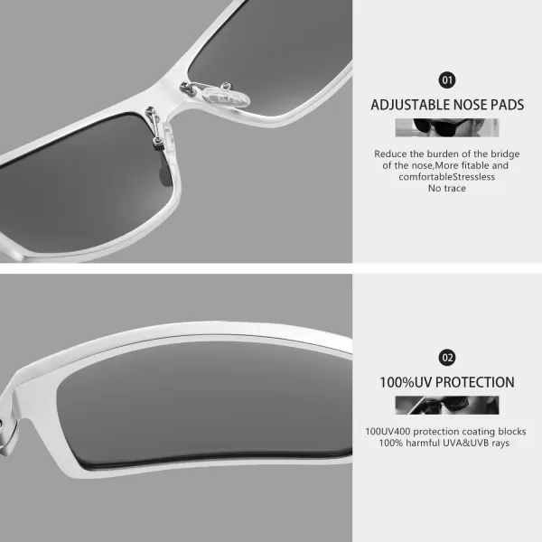 DUCO Sunglasses Men Polarized Sports Sunglasses for Driving Golfing Fishing Shades UV400 Protection 8202Silver Frame Grey Lens