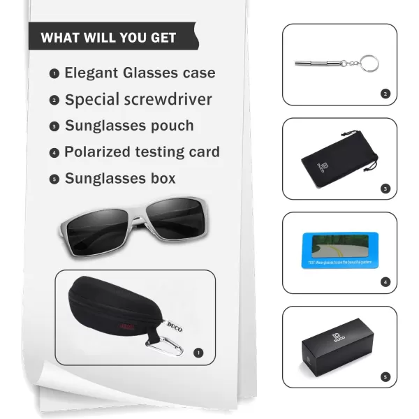 DUCO Sunglasses Men Polarized Sports Sunglasses for Driving Golfing Fishing Shades UV400 Protection 8202Silver Frame Grey Lens