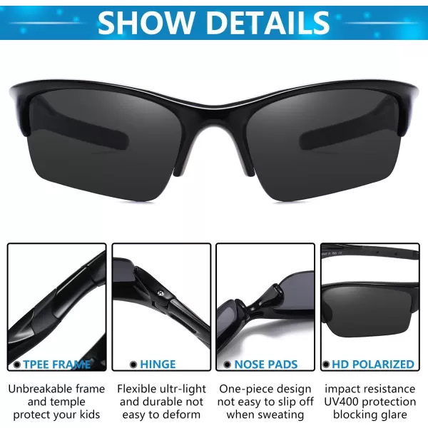 DUCO Toddler Kids Sunglasses for Boys Girls Youth Sport Sunglasses Baseball Polarized Sunglasses for Age 48 K014Black Frame Black Temple