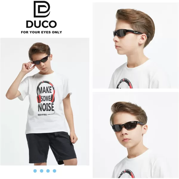 DUCO Toddler Kids Sunglasses for Boys Girls Youth Sport Sunglasses Baseball Polarized Sunglasses for Age 48 K014Black Frame Black Temple