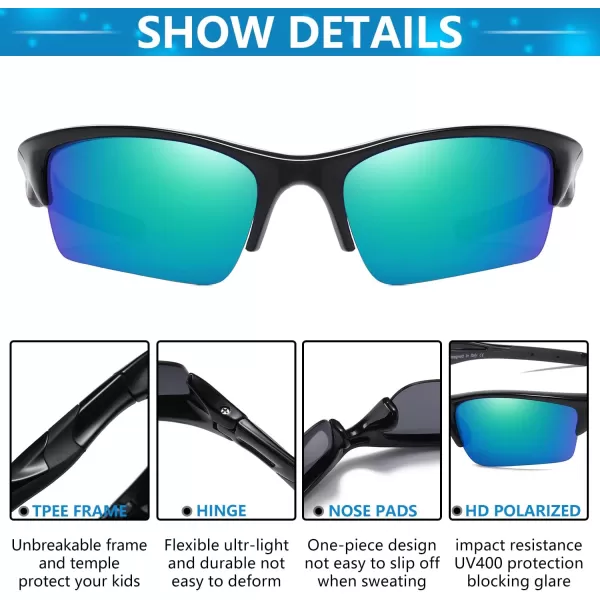 DUCO Toddler Kids Sunglasses for Boys Girls Youth Sport Sunglasses Baseball Polarized Sunglasses for Age 48 K014Black Frame Green Lens