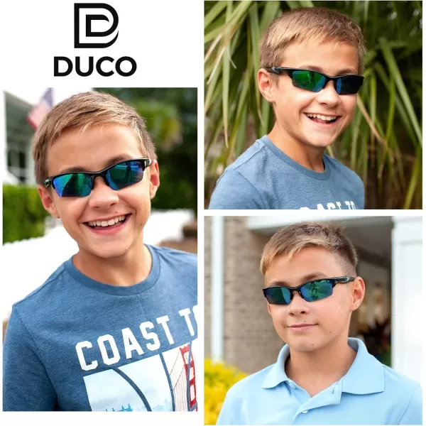 DUCO Toddler Kids Sunglasses for Boys Girls Youth Sport Sunglasses Baseball Polarized Sunglasses for Age 48 K014Black Frame Green Lens