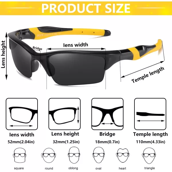 DUCO Toddler Kids Sunglasses for Boys Girls Youth Sport Sunglasses Baseball Polarized Sunglasses for Age 48 K014Black Frame Yellow Temple