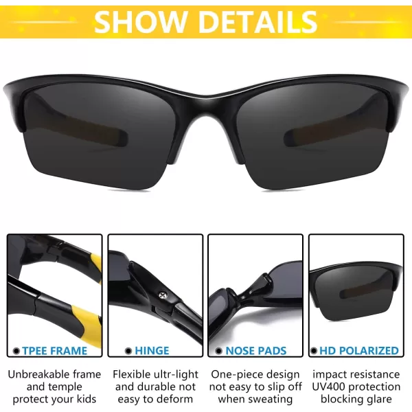 DUCO Toddler Kids Sunglasses for Boys Girls Youth Sport Sunglasses Baseball Polarized Sunglasses for Age 48 K014Black Frame Yellow Temple