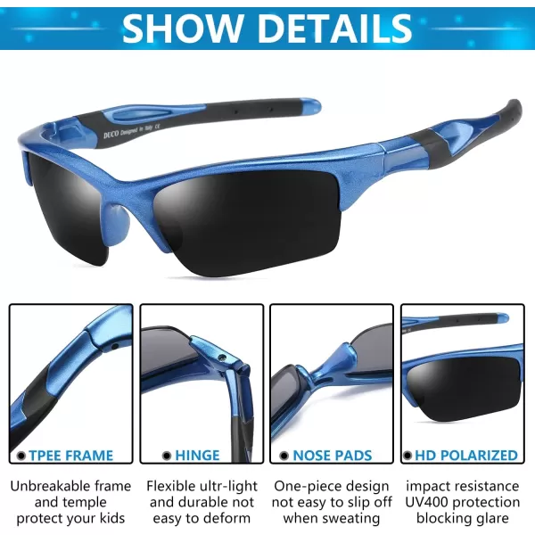 DUCO Toddler Kids Sunglasses for Boys Girls Youth Sport Sunglasses Baseball Polarized Sunglasses for Age 48 K014Blue
