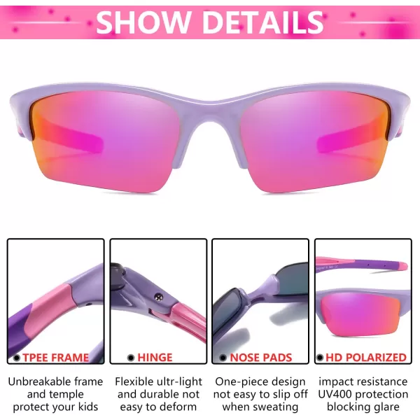 DUCO Toddler Kids Sunglasses for Boys Girls Youth Sport Sunglasses Baseball Polarized Sunglasses for Age 48 K014Purple Frame Pink Temple
