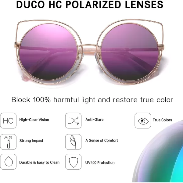 DUCO Vintage Square Cat Eye Sunglasses for Women Meatl Frame Polarized W002Gold Frame Pink Lens