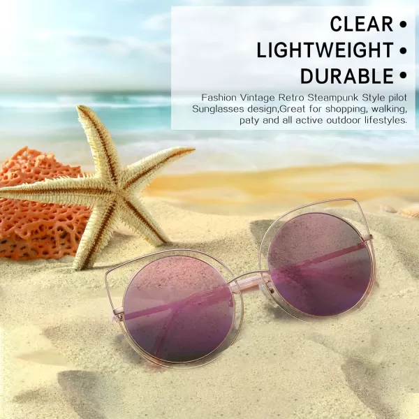 DUCO Vintage Square Cat Eye Sunglasses for Women Meatl Frame Polarized W002Gold Frame Pink Lens