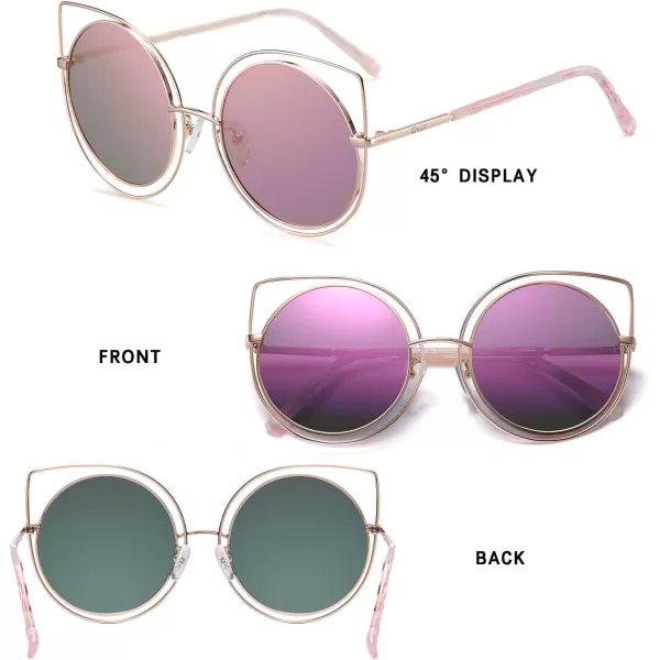 DUCO Vintage Square Cat Eye Sunglasses for Women Meatl Frame Polarized W002Gold Frame Pink Lens