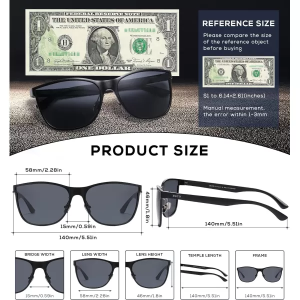 DUCO mens Polarized Driving sunglasses Eyewear Fashion Rimmed Glasses UV400 protection 8205Black Frame Grey Lens