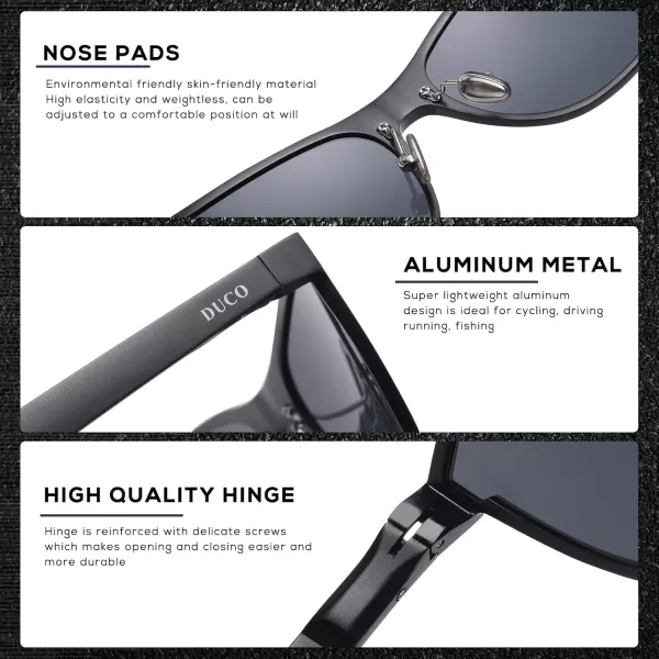 DUCO mens Polarized Driving sunglasses Eyewear Fashion Rimmed Glasses UV400 protection 8205Black Frame Grey Lens