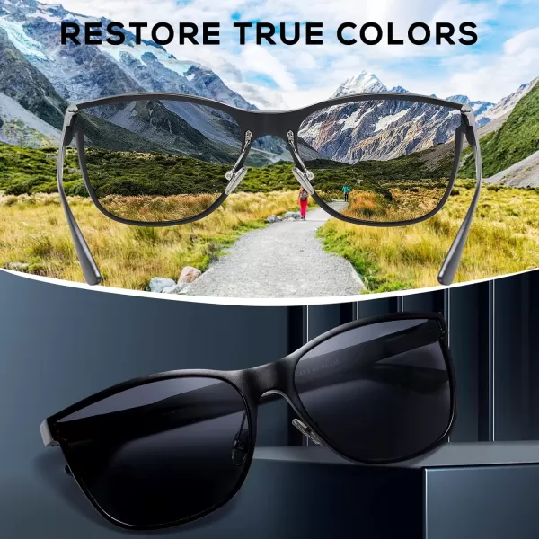 DUCO mens Polarized Driving sunglasses Eyewear Fashion Rimmed Glasses UV400 protection 8205Black Frame Grey Lens