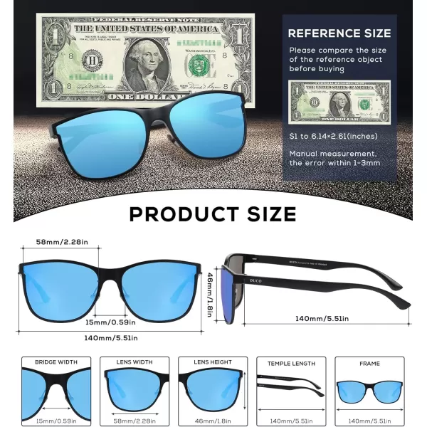 DUCO mens Polarized Driving sunglasses Eyewear Fashion Rimmed Glasses UV400 protection 8205Black Frame Revo Blue Lens