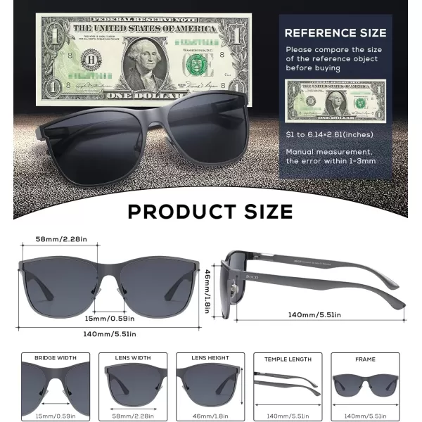 DUCO mens Polarized Driving sunglasses Eyewear Fashion Rimmed Glasses UV400 protection 8205Gunmetal Frame Grey Lens
