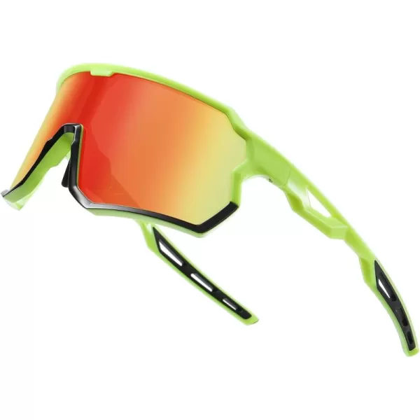 DUCO Cycling Sunglasses Men Women Polarized Sports Sunglasses TR90 Baseball Fishing Sun glasses uv 400 Protection 0035Fluor Green Frame Revo Orange Lens