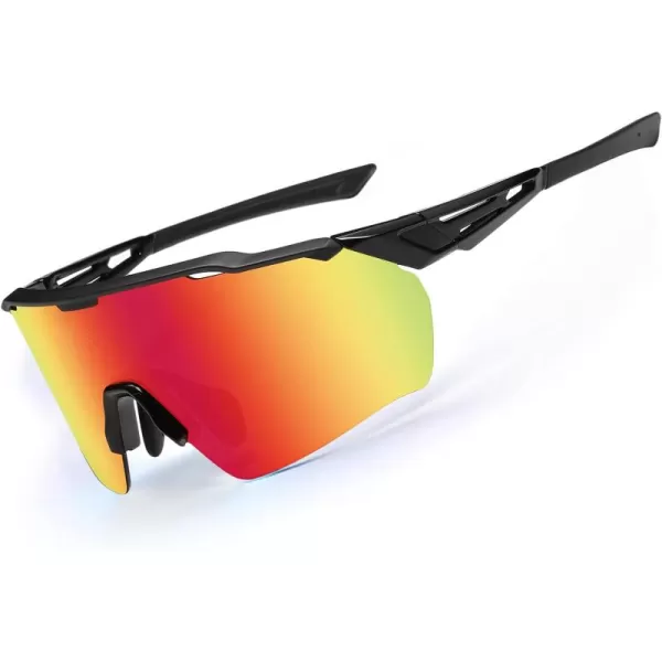 DUCO Cycling Sunglasses for Men Women Sports Sunglasses uv 400 Protection TR90 Baseball Driving Fishing Sun glasses 0038Black Frame Black Temple Revo Red Lens