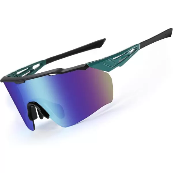 DUCO Cycling Sunglasses for Men Women Sports Sunglasses uv 400 Protection TR90 Baseball Driving Fishing Sun glasses 0038Black Frame Green Temple Revo Blue Lens