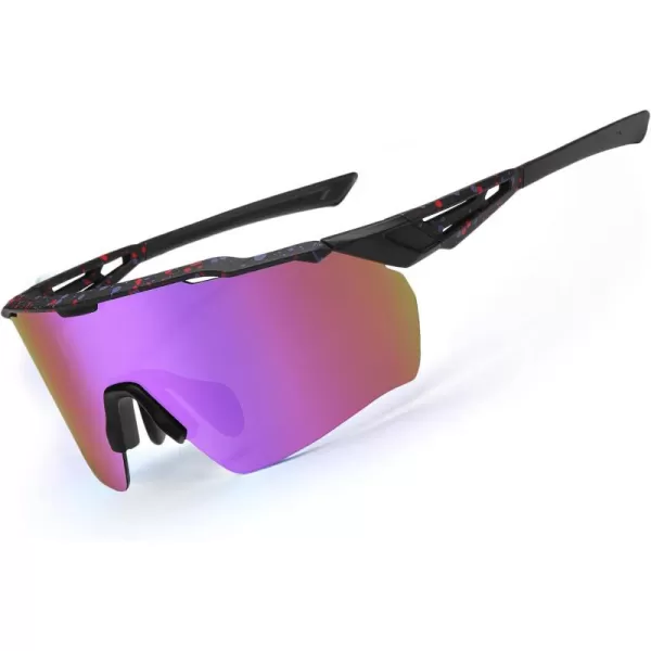 DUCO Cycling Sunglasses for Men Women Sports Sunglasses uv 400 Protection TR90 Baseball Driving Fishing Sun glasses 0038Black Frame Red Blue Dots Revo Purple Lens