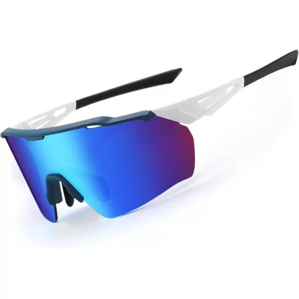 DUCO Cycling Sunglasses for Men Women Sports Sunglasses uv 400 Protection TR90 Baseball Driving Fishing Sun glasses 0038Blue Frame White Temple Revo Blue Lens