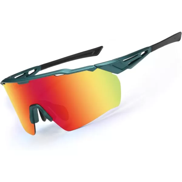 DUCO Cycling Sunglasses for Men Women Sports Sunglasses uv 400 Protection TR90 Baseball Driving Fishing Sun glasses 0038Green Frame Black Temple Revo Red Lens