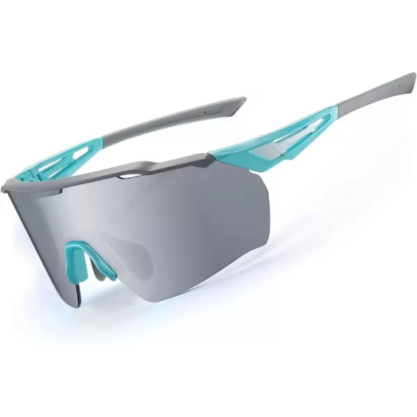 DUCO Cycling Sunglasses for Men Women Sports Sunglasses uv 400 Protection TR90 Baseball Driving Fishing Sun glasses 0038Gunmental Frame Blue Temple Silver Lens