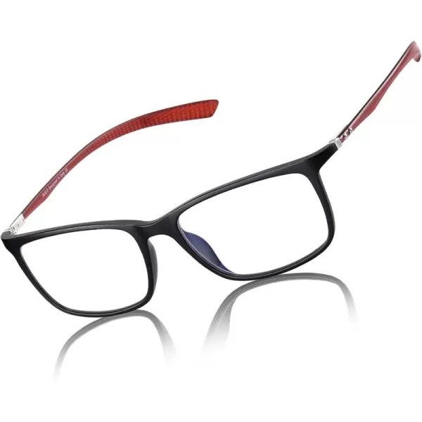 DUCO Luxury Carbon Fiber Temple Eyewear Blue Light Blocking Glasses for Men and Women Glasses for Computer Eye Strain5220 Black Frame Red Temple
