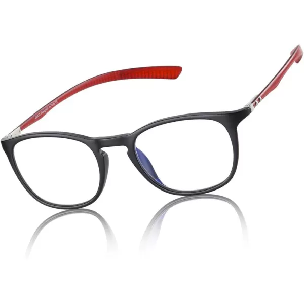 DUCO Luxury Carbon Fiber Temple Eyewear Blue Light Blocking Glasses for Men and Women Glasses for Computer Eye Strain5222 Black Frame Red Temple