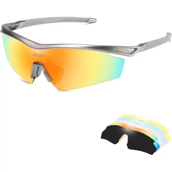 DUCO Polarized Sports Cycling Sunglasses for Men with 5 Interchangeable Lenses for Running Golf Fishing Hiking Baseball0022 Gunmetal