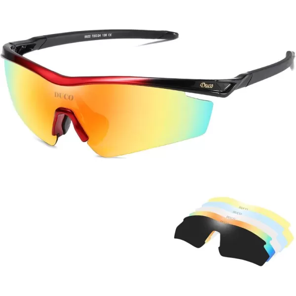 DUCO Polarized Sports Cycling Sunglasses for Men with 5 Interchangeable Lenses for Running Golf Fishing Hiking Baseball0022 Red