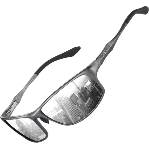 DUCO Polarized Sunglasses for Men 100 UV400 Protection Metal Frame Driving Mens Sun GlassesGunmetal Frame Silver Lens