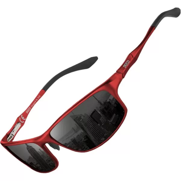 DUCO Polarized Sunglasses for Men 100 UV400 Protection Metal Frame Driving Mens Sun GlassesRed Frame Gray Lens