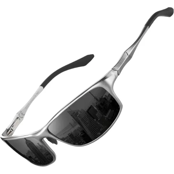 DUCO Polarized Sunglasses for Men 100 UV400 Protection Metal Frame Driving Mens Sun GlassesSilver Frame Gray Lens