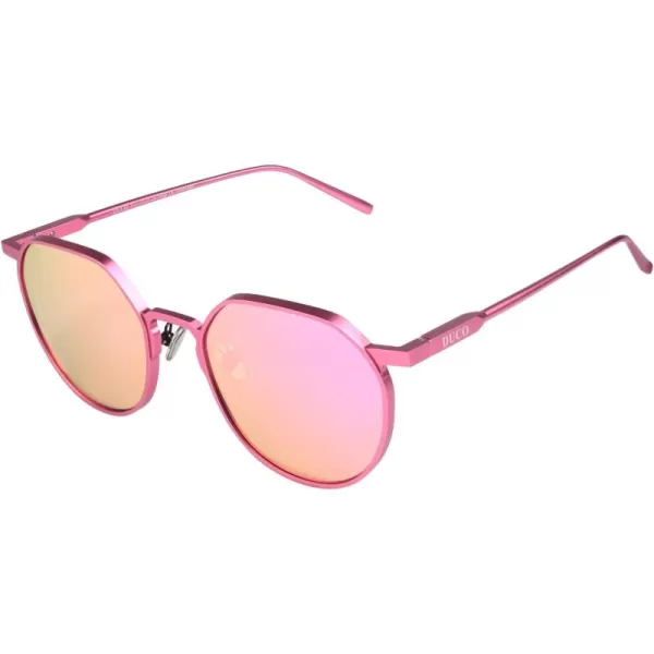 DUCO Polarized Sunglasses for Women Retro Mirrored Sun Glasses Ultralight Geometric AlMg Metal Frame with UV protection 8120Pink