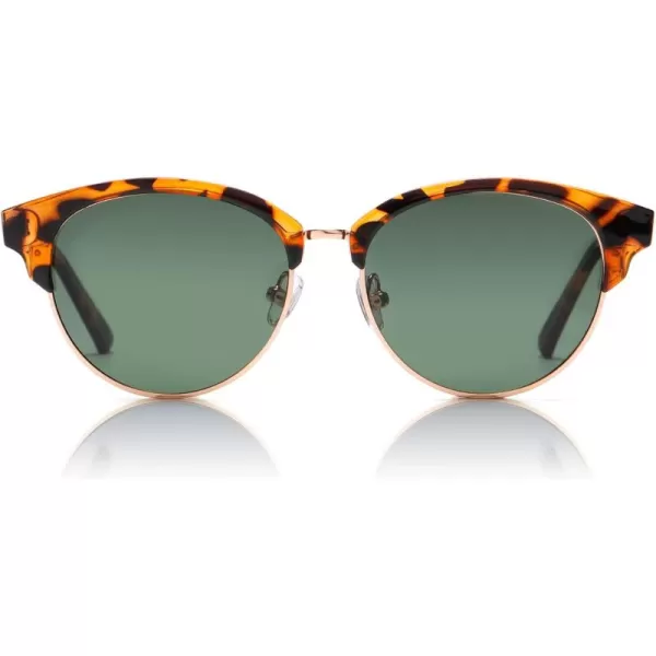 DUCO Retro Polarized Sunglasses for Women Semi Rimless Sun Glasses for Small Face Vintage Half Frame Shades 1221Brown Tortoise Frame Green Lens