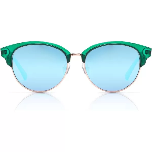 DUCO Retro Polarized Sunglasses for Women Semi Rimless Sun Glasses for Small Face Vintage Half Frame Shades 1221Green Frame Blue Lens