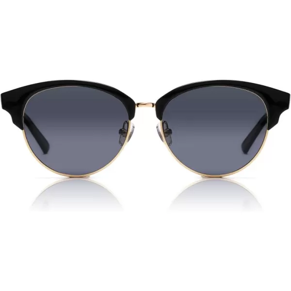 DUCO Retro Polarized Sunglasses for Women Semi Rimless Sun Glasses for Small Face Vintage Half Frame Shades 1221Shine Black Frame Grey Lens