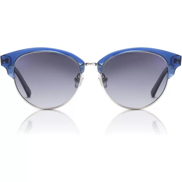 DUCO Retro Polarized Sunglasses for Women Semi Rimless Sun Glasses for Small Face Vintage Half Frame Shades 1221Transparent Blue Frame Grey Lens
