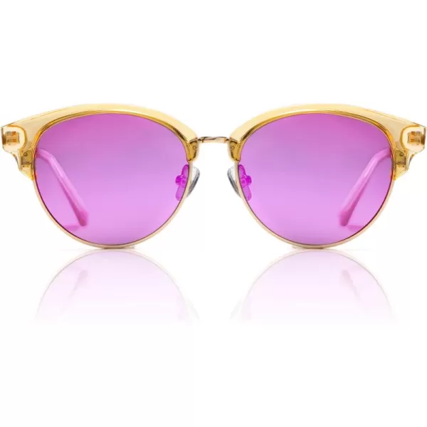 DUCO Retro Polarized Sunglasses for Women Semi Rimless Sun Glasses for Small Face Vintage Half Frame Shades 1221Yellow Frame Purple Lens
