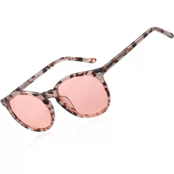 DUCO Retro Round UV400 Polarized Sunglasses for Women Men Vintage Shades Classic Acetate Trendy Fashion Sunglass DC1230